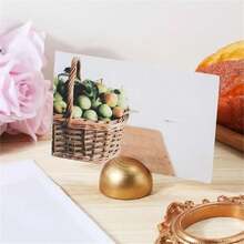 Gold Round Table Number Holder, Wooden Gold Memo Photo Holder, Slot-Style Business Card Holder, Seat Card Holder, Table Number Holder, Label Holder, Photo Card Postcard Holder, Suitable For Weddings, Anniversaries, Parties - Gold - View 6