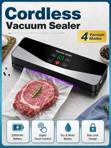 1 pieza Selladora de vacío para alimentos, capacidad de batería de 2000mAh, selladora de vacío para bolsas de almacenamiento de alimentos de cocina, modos de sellado de vacío seco/húmedo, control táctil digital, adecuada para carne, pescado, verduras, aperitivos, preparación de comidas, sobras y cocina del hogar - Multicolor - Ver 6