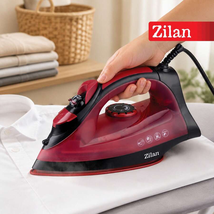 ZILAN ZLN2188 مكواة كهربائية بقاعدة سيراميك، 2200 واط، كي بالبخار والجاف، تنظيف ذاتي، أحمر - الأحمر - مشاهدة 1