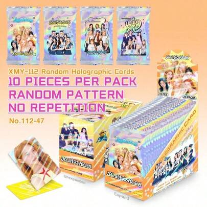 Hearts2Hearts H2H Holographic Laser Random Photo Card Blind Bag, 10 Unique Cards, Girl Group Collectible Merchandise, Laser Glitter Cards, Blind Draw Photo Cards, Fan Collection Commemorative Merchandise