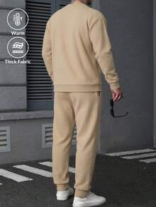Men's Casual Outdoor Sports Set With Tapered Pants And Crew Neck Long Sleeve - Khaki - View 4