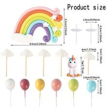13pcs Unicorn Birthday Cake Toppers - Rainbow & Cloud Decorations, Suitable For Baking, Desserts And Parties - Multicolor - View 5
