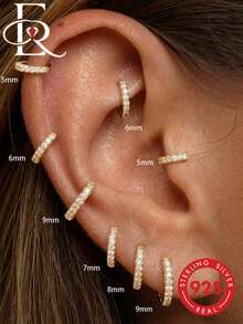 EleRunis 1pc 925 Sterling Silver Classic CZ Zirconia 5-9mm Hoop Earrings / Nose Ring / Septum Ring Nose Jewelry For Daily Wear - Gold - View 10