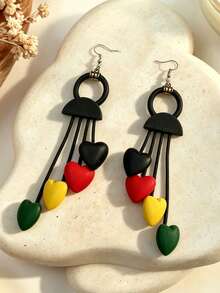 MARLIWOO 1 Pair Colorful Bohemian Style Heart Shaped Retro Long Earrings, Fashion Jewelry For Women - Colorful - View 5