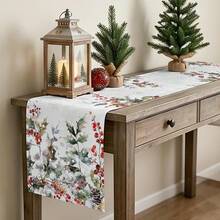 Christmas Holly Berry Snowflake Table Runner Holiday Party Decor Reusable Winter Xmas Kitchen Dining Table Runner Christmas Decorations - Multicolor - View 9