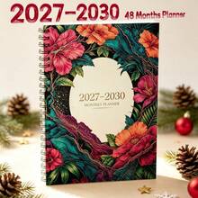 1PC A5 Monthly Planner 2027-2030 Romantic Pink Peony Floral Cover, Spiral Bound 48-Month Calendar Notebook, Weekly & Monthly Pages With Tabs, Thick Paper, Productivity Agenda Organizer For Student Office School - A5 - View 1