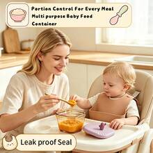 1pc High Borosilicate Glass Baby Food Storage Box, Glass Body Heat Resistant Up To 400℃, Equipped With Soft Silicone Lid, Multi-Functional Food Storage Box, Dry Fruit Snack Airtight Storage, Soft Silicone Lid, Leak-Proof When - Purple - View 3