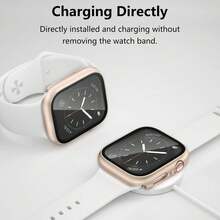 2 Rose Gold + 1 Transparent Watch Case Film, Compatible With Apple Watch 4/5/6/7/8/9/10/11, Full Coverage, Anti-Scratch, Built-In Tempered Glass - 2 Rose Gold + 1 Clear Watch Case Film - View 6