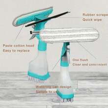 4-In-1 Glass Cleaning Brush, Multi-Function Window Cleaner, Can Scrape, Wipe, Scrub And Spray, Creative Household Cleaning Tool, Suitable For Bathroom, Mirror, Window, Glass And Tile Small Cleaning Tool - Blue - View 3