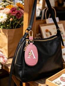Multifunctional Key Case, Decorated With Fashionable Pink Flower And White Letter A-Z Pattern, Pink Keychain. Zipper Keychain, Flower Pattern Design, Zipper Storage Bag, Car Key Storage Bag, Car Key Chain, Compact Portable Key Bag Minimalist Design, Travel Accessory, Elegant Ornament, Suitable For Home, Office, Travel, Car, Men And Women, Perfect Gift For Friends, Family, Couples, Anniversary, Birthday, Wedding, Graduation, And Teacher's Day - Multicolor - View 3