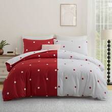 Soft Brushed Microfiber Duvet Bedding Set Wave Pattern For Household Bedroom - Red and White Dotted - View 3