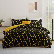 Soft Brushed Microfiber Duvet Bedding Set Wave Pattern For Household Bedroom - Ochre and Black Waves - View 6