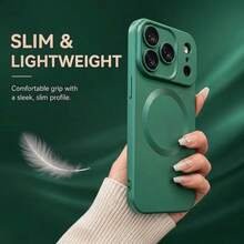 1件裝 綠色金屬漆時尚磁吸軟磨砂手機殼，適用於 iPhone 17 Pro Max 17Pro 17 Air 17e 16 16E 15 14 Plus 13 12 11 Pro Max，玻璃鏡頭無線充電保護殼 - 綠色 - 查看 6