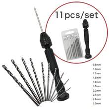 11pcs 0.8-3.0mm Manual Twist Drill Bit Set, Hand Drill Tool, Manual Twist Drill, Woodworking DIY Mini Manual Punching And Enlarging Drill, Stationery Tool, Hand Tool, Hand Drill, Amber Making Tool - Hand Drill Set - View 3