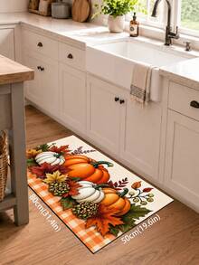 1pc Pumpkin Maple Leaf Plaid Pattern Kitchen Mat, Autumn Country Farmhouse Style, Non-Slip Wear-Resistant Design, Suitable For Autumn, Thanksgiving, Harvest Celebration, Kitchen, Entryway And Home Decor - Multicolor - View 9