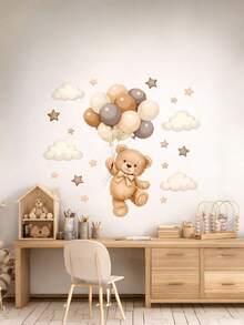 1 Set Stiker Dinding Balon Beruang Lucu, Termasuk Stiker Awan dan Bintang, Perekat Mandiri dan Dapat Dilepas, Cocok untuk Dekorasi Kamar Bayi dan Kamar Tidur Anak-Anak - MultiWarna - View 10