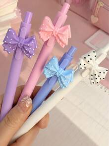 1/7pcs Multi-Color Polka Dot Bowknot Decoration Black Neutral Retractable Ballpoint Pen, Suitable For Office, School, Back To School Gift For Girls - Multi-color Polka Dot Butterfly Pen - View 5