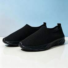 Men's All-Season Low-Top Mesh Sports Shoes, Outdoor Casual Comfortable Breathable Slip-On Sneakers, Versatile Style - Black - View 11
