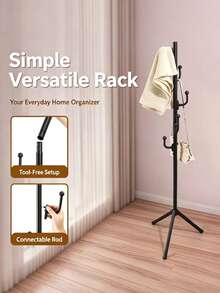 Foldable Floor‑Standing Double Rod Clothes Drying Rack, Available In Black & White, With Side Multi‑Function Hooks, No‑Installation Stable Triangle Support, For Indoor Balcony Outdoor Use, Holds Clothes - A - View 7