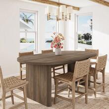 70.8" Modern Oval Dining Table for 6-8 – Sturdy Kitchen Table with Wooden Strip Base for Kitchen, Living Room, Office and Restaurant - Marrón - Ver 1
