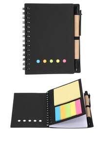 Juego de cuadernos de bolsillo con espiral, notas adhesivas y bolígrafo, cuaderno pequeño de 3.9 x 5.1 pulgadas con líneas, pestañas de índice de notas adhesivas de 6 colores surtidos, adecuado para uso de oficina y negocios - Set de libretas de espiral de 5 orificios - Ver 9