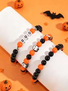3pcs/Set Children's Halloween Creative Soft Clay Ghost Beaded Bracelet Set, Suitable For Daily Wear, Role Play Accessories - Multicolor - View 2