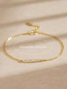Women Minimalist Dainty Gold Bracelet, Tiny Pave CZ Thin Link Chain Bracelet, Elegant Stackable Wrist Accessory,For Daily Wear Dating Birthday Gift - Gold - View 3
