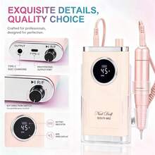 LUYAO Electric Nail Drill File Professional 45000 RPM, Rechargeable Electric Nail File Machine Kit For Acrylic Gel Nails Polishing Removing, Portable Cordless Efile With Gold Bits At Salon Home - Pink - View 7