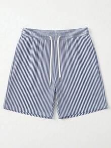 男士夏季圓領休閒背心與條紋短褲居家服套裝 - 藏蓝色 - 查看 4