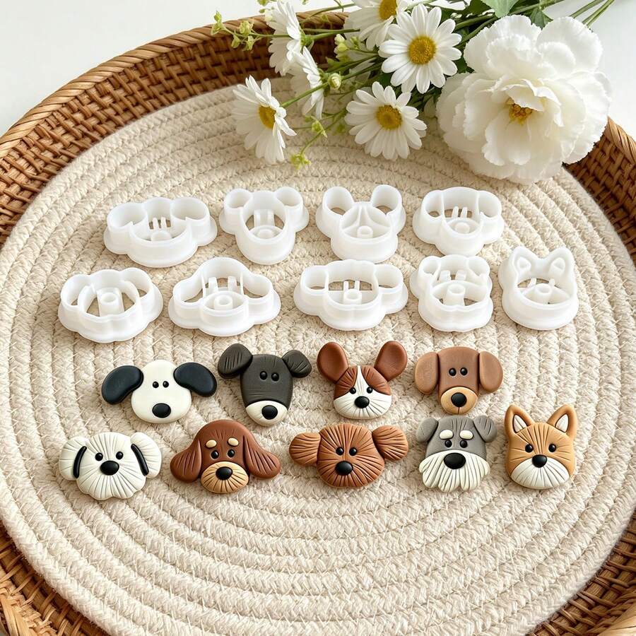 9Pcs Assorted Puppy Dog Head Polymer Clay Cutters Set Various Dog Breeds Face Clay Molds DIY Handmade Earring Pendant Jewelry Craft Supplies