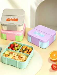 4-Clip Reinforced Sealed Square 3-Compartment Lunch Box With Matching Utensils, 3-Section Divided Food Separation, Secure Snap Closure Leak-Proof, Easy To Clean And Maintain, Practical Meal Prep Container For Main Course And Side Dishes - Multicolor - View 6