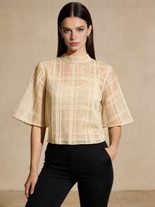 Blus Filipiniana Modern 1 potong, warna polos, atasan wanita untuk liburan, hari raya, pakaian sehari-hari, kencan, musim panas. - Sampanye - View 1