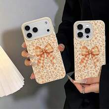 1 buah Casing Ponsel Bahan TPU Motif Bunga Kotak-kotak Oranye Lembut Musim Gugur Cocok Untuk iPhone 17 Pro Max/17/16 Pro Max/15/13/12/11/ S20 FE/A15/S24/A55/ Note 11/Note 12/Note 13 Pro Pelindung Ponsel Soft Shell Anti-Jatuh Cakupan Penuh - Putih - View 5