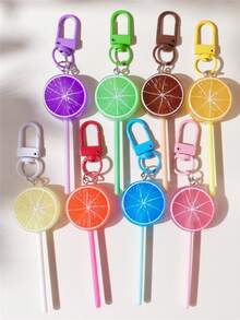 1pc/8pcs Cute Candy ABS Plastic (ABS Resin) Colorful Shiny Orange Lollipop Shaped Spring/Summer Campus Bag, Backpack, Phone Keychain, Party Gift Decoration - Orange Lollipop - View 17