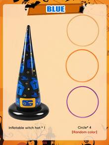 Reusable Inflatable Witch Hat Ring Toss Game Set Spooky Halloween Pattern Leakproof PVC Game Prop Ideal For Backyard Lawn Family Group Games Halloween Party Carnival Interactive Activity Supplies - Multicolor - View 12