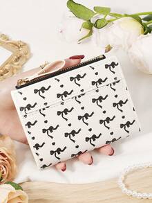 Ladies' Bow Printed Short Zipper Coin Purse, Portable Card Bag Wallet, Suitable For Daily Shopping And Travel - Pink - View 14