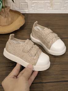 New Lightweight Casual Woven Canvas Shoes For Toddlers And Young Children, Dual Hook-And-Loop Fastener For Easy On And Off, Wide Round Toe For Foot Protection, Breathable Linen Fabric, Non-Slip Rubber Sole, Japanese Minimalist Style, Versatile For Outdoor Play And Daily Home Wear - Khaki - View 5