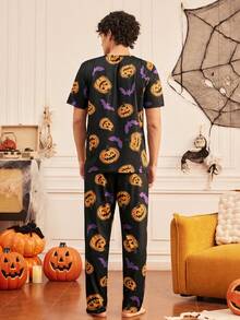 Notgurli 3 PiecesHalloween Loungewear Set – Bat & Pumpkin Prints; Fun, Comfortable, And Perfect For Everyday Lounging At Home House Party - Multicolor - View 2