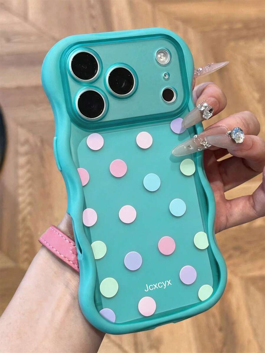 Y2K Cute Full Screen Colorful Polka Dot Semi-Transparent Matte Soft Phone Case, Compatible With IPhone 18 Pro Max 17 Pro Max 17 Pro 17 16 Pro Max 16 Pro 16 15 Pro Max 15 Pro 14 Pro Max 14 Pro 13, Fashionable Cute Camera Protection Wavy Edge Shockproof Soft Back Cover Gift