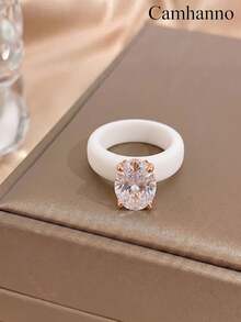 Camhanno 1 buah Cincin Silikon Gaya Kasual, Pilihan Berbagai Warna, Bentuk Oval dengan Empat Cakar dan Batu Bertatahkan, Cocok untuk Pemakaian Sehari-hari, Aksesori Elegan - Rose Gold - View 14