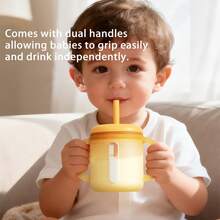 Newborn Baby Full Silicone Learning Cup, Dual Handle Large Mouth Direct Drink & Straw Dual-Use Cup, Baby Drinking Water & Milk Shatter-Resistant Straw Cup - Multicolor - View 9