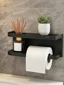 No-Drill Wall-Mounted Paper Towel Holder With Storage Shelf, Multi-Roll Paper Towel Dispenser, Space-Saving For Kitchen Countertop, Cabinet, Office, Bathroom Accessory, Halloween Home Bathroom Decor - Multicolor - View 10