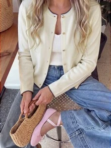 Women's Elegant Apricot Knit Cardigan, Autumn/Winter Style, Metal Button Sweater Top, Suitable For Work Commute, Outings And Holiday Wear - Apricot - View 9