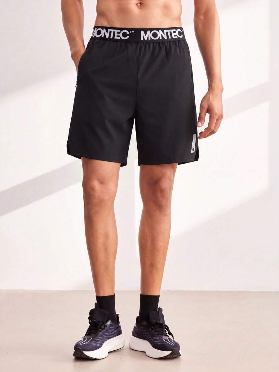 Driftmere Men's Outdoor Sports Quick-Dry Shorts, Elastic Waist Printed Design, Suitable For Fitness, Basketball, Running, Workout - Black - View 1