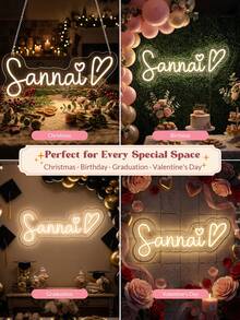Custom Name Sign With Blank Greeting Card, Pink Room Wall Decor, USB Adjustable Neon Light Home Decor, Halloween Christmas Decoration, Personalized Christmas Birthday Holiday Gift - Neon Light 2 - View 7