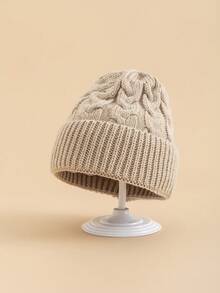 1PC Children's Solid Color Cable Knit Folded Beanie, 3 Size Options, Winter Hat For Kids, Suitable For Autumn/Winter Casual Home Wear, Daily Commute, Clothing Accessory - Multicolor - View 12