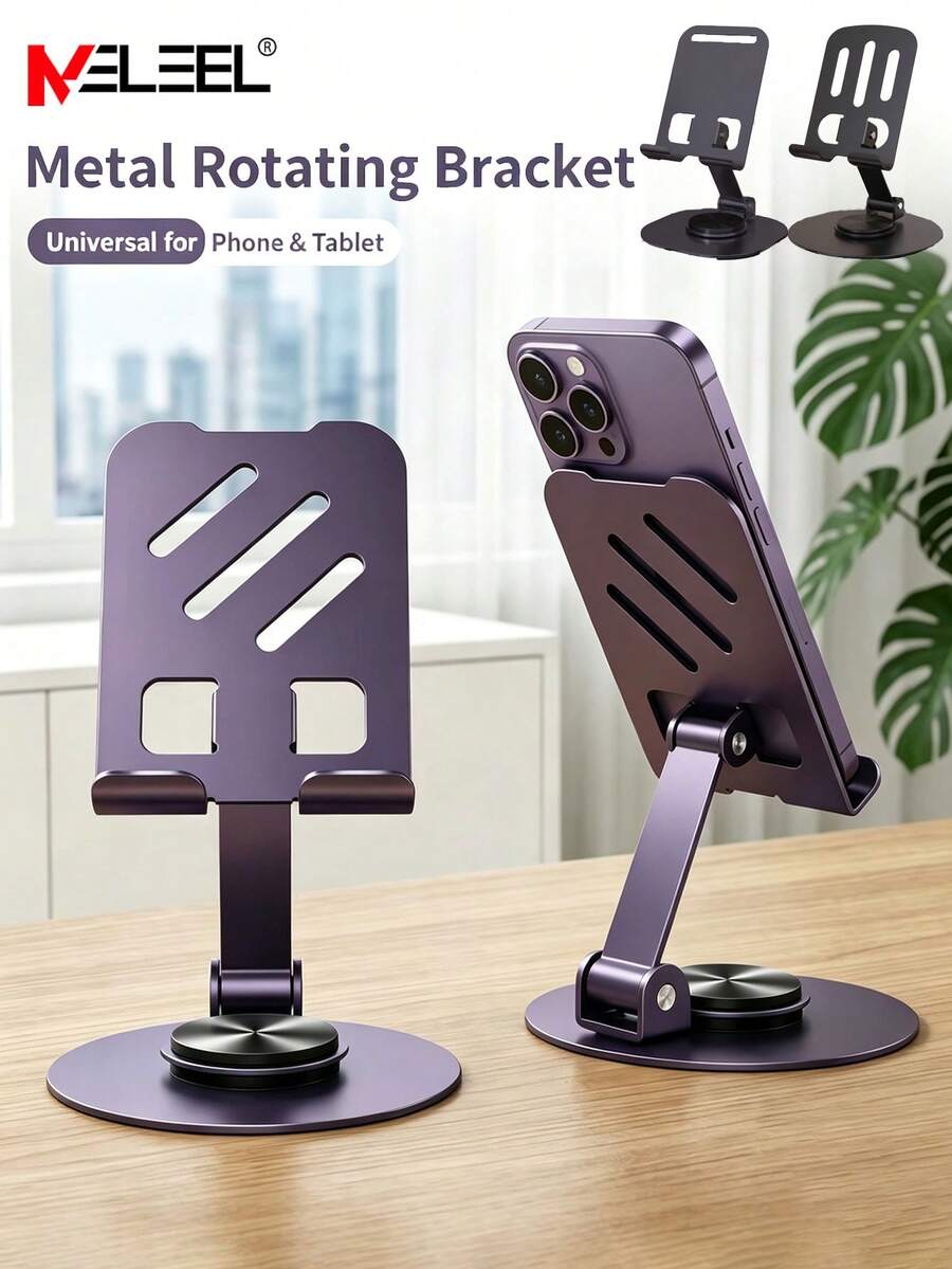 KELEEL Aluminum Alloy Phone Stand - Waterproof, 360° Rotating Desktop Base, 2-Section Adjustable And Foldable Design, Suitable For Office And Bedside Use - Multicolor - View 1