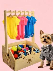 2026 Wooden Pet Clothes Hanger Toy Storage Box Solid Wood Dog Clothes Storage Organizer Rack Customized - Multicolor - View 5