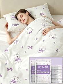 Disposable Double-Width Extra-Thick 4-Piece Bedding Set For Hotel Stays, Disposable Bed Sheets And Pillowcases, Travel Essential - Multicolor - View 1