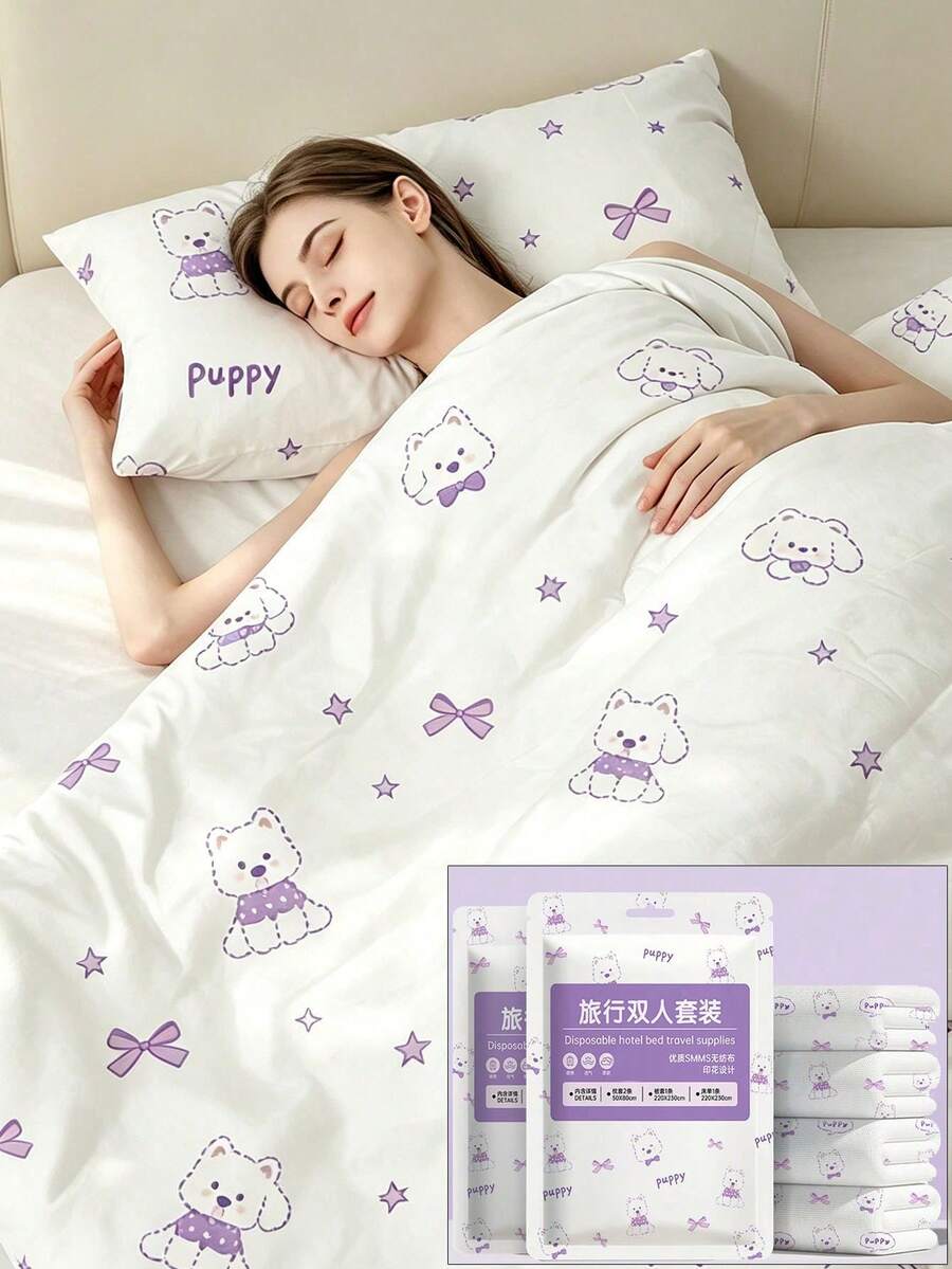 Disposable Double-Width Extra-Thick 4-Piece Bedding Set For Hotel Stays, Disposable Bed Sheets And Pillowcases, Travel Essential - Multicolor - View 1